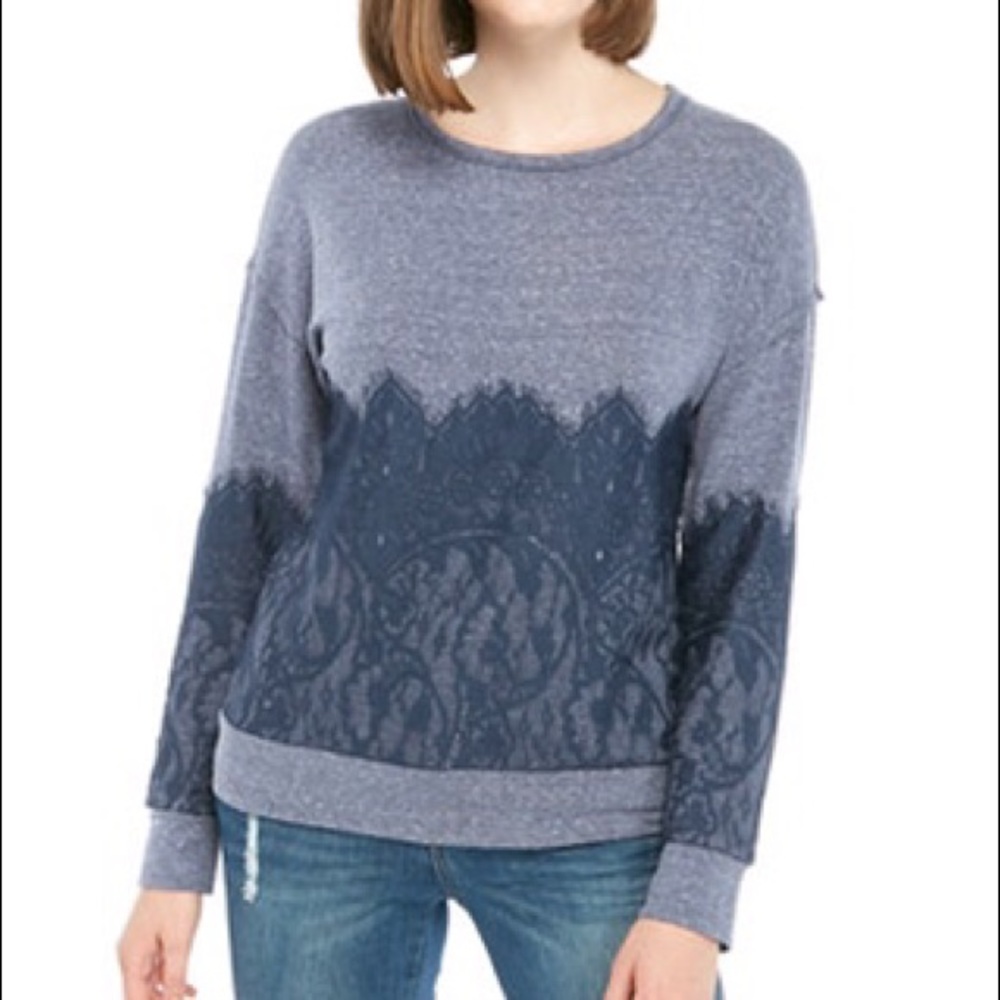 JOLT Long Sleeve Lace Sweatshirt in Navy